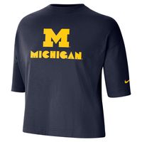 Women's Nike Navy Michigan Wolverines Crop Performance T-Shirt