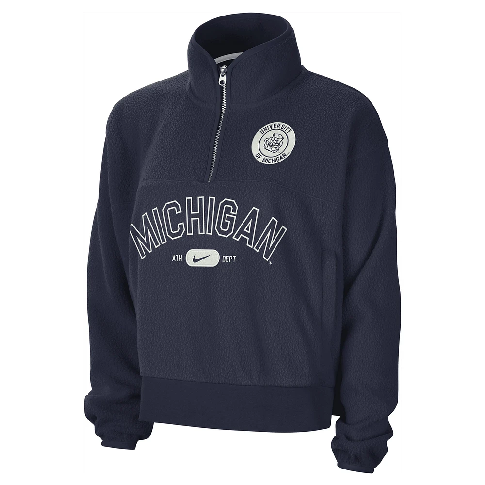 Women's Nike Navy Michigan Wolverines Fly Fleece Quarter-Zip Jacket