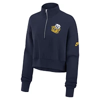 Women's Nike Navy Michigan Wolverines Legacy Elevated Logo Cropped Half-Zip Sweatshirt