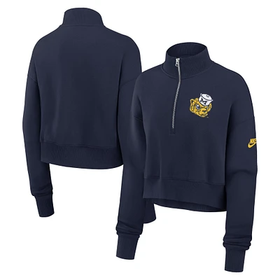 Sweat-shirt court à demi-zip avec logo surélevé Legacy Michigan Wolverines bleu marine Nike pour femme