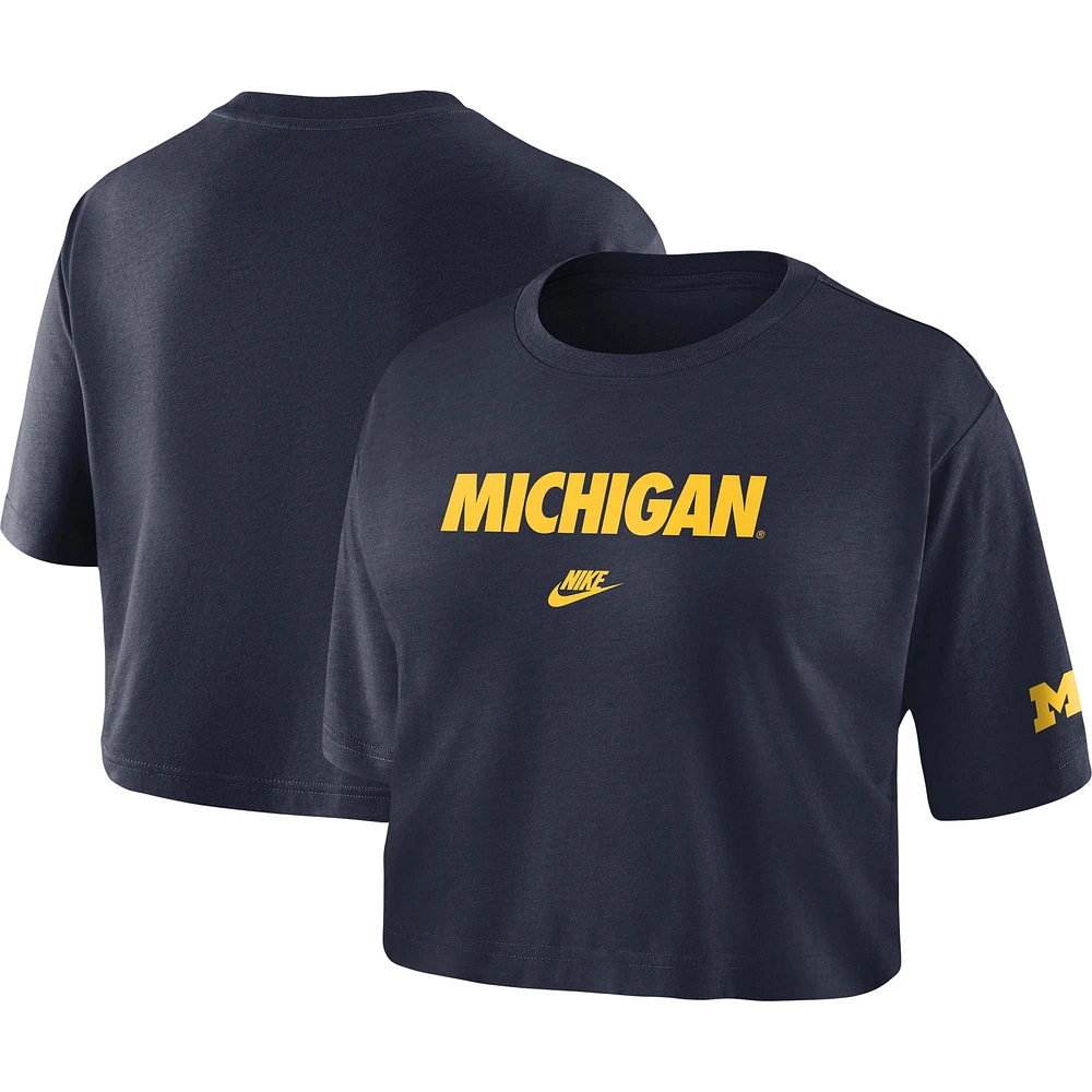 T-shirt court Nike Michigan Wolverines Wordmark pour femme, bleu marine