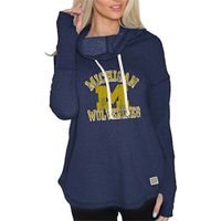 Women's Original Retro Brand Navy Michigan Wolverines Funnel Neck Pullover Sweatshirt