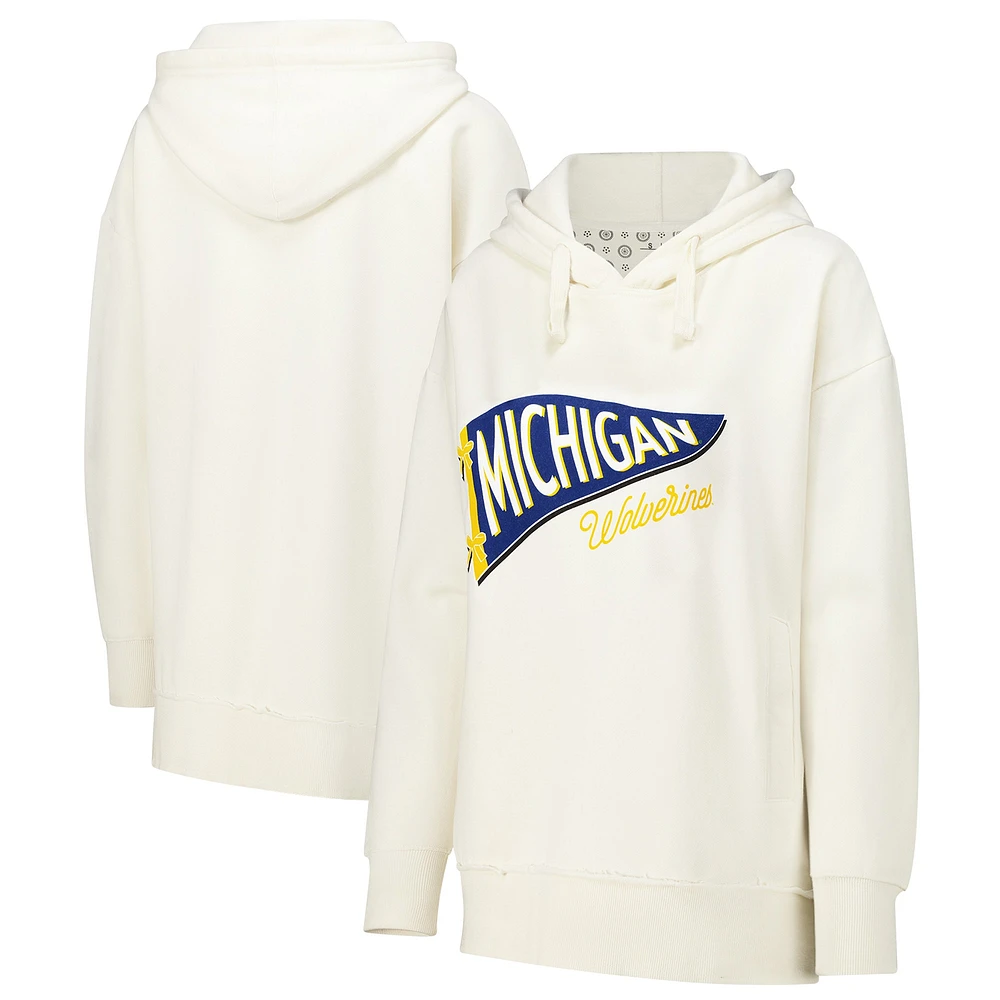 Women's Pressbox  Cream Michigan Wolverines Marni Pullover Hoodie