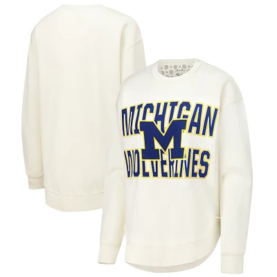 Sweat-shirt ras du cou en polaire pour femmes, crème, Michigan Wolverines, Pressbox