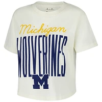 T-shirt court pour femme Pressbox crème Michigan Wolverines Sanibel Knobi