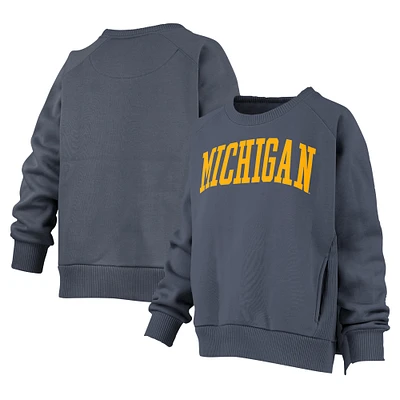 Women's Pressbox Denim Michigan Wolverines Pocketed Raglan Pullover Sweatshirt