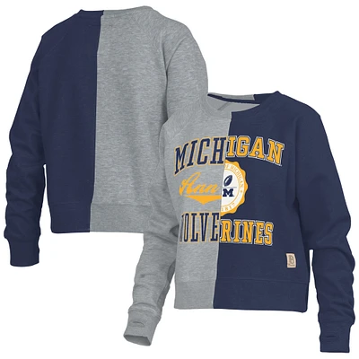 Sweat-shirt Pressbox Heather Grey Michigan Wolverines moitié-moitié raglan pour femmes