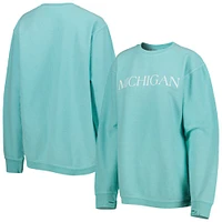 Women's Pressbox Mint Michigan Wolverines Comfy Cord Bar Print Pullover Sweatshirt