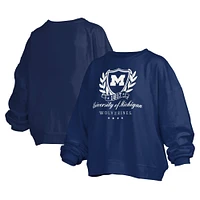 Women's Pressbox Navy Michigan Wolverines Big Aug Script Janice Oversized Pullover Sweatshirt