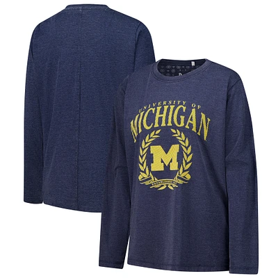 T-shirt à manches longues pour femmes Pressbox Navy Michigan Wolverines Chandler Olive Leaf Arch