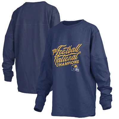 T-shirt surdimensionné à manches longues pour femmes Pressbox Navy Michigan Wolverines College Football Playoff 2023 Champions nationaux The Big Shirt