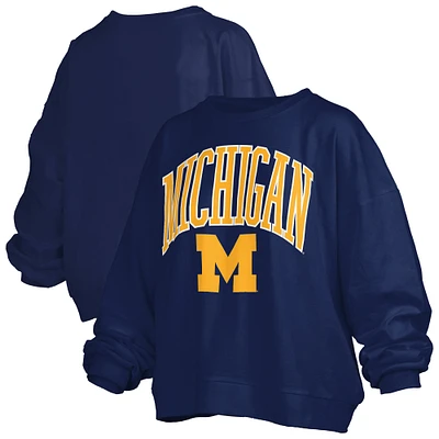 Sweat-shirt oversize à logo Janise Arch Over pour femme, bleu marine, avec Pressbox Michigan Wolverines, longueur la taille