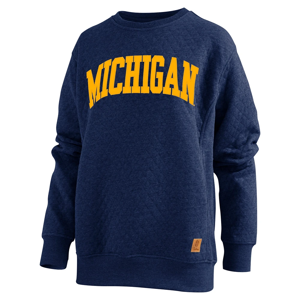 Women's Pressbox  Navy Michigan Wolverines Moose Quilted Pullover Sweatshirt