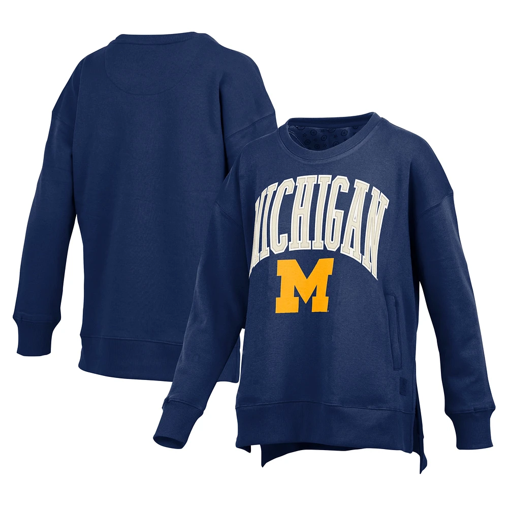 Women's Pressbox Navy Michigan Wolverines Pocketed Arch Pullover Sweatshirt