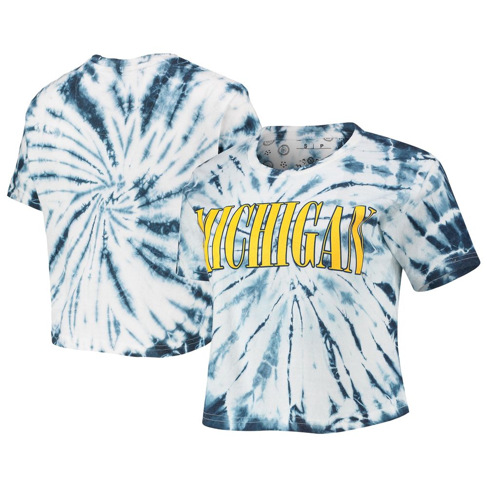 Women's Pressbox Navy Michigan Wolverines Showtime Tie-Dye Crop T-Shirt