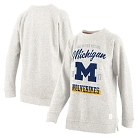 Women's Pressbox Oatmeal Michigan Wolverines Plus Comfy Cairo Terry Pullover Sweatshirt