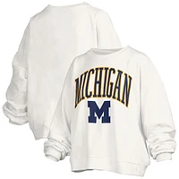 Sweat-shirt surdimensionné blanc pour femme avec logo Janise Arch Over et Pressbox Michigan Wolverines, longueur à la taille