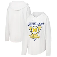 T-shirt à capuche blanc manches longues Pressbox pour femmes Michigan Wolverines San Bruno