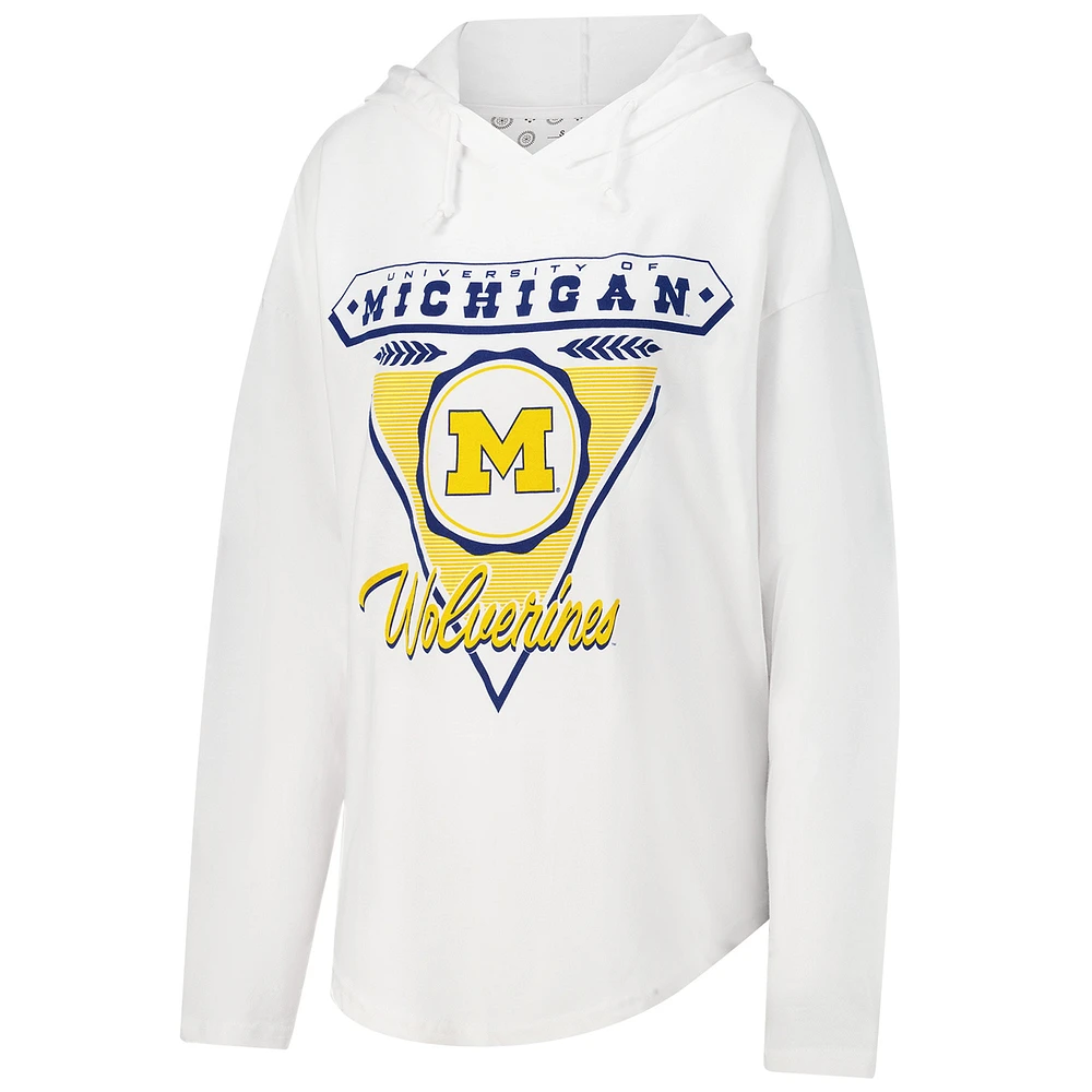 T-shirt à capuche blanc manches longues Pressbox pour femmes Michigan Wolverines San Bruno