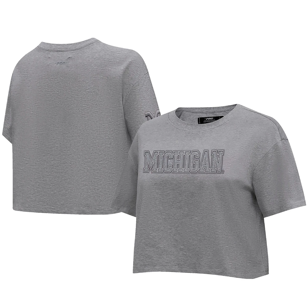 Women's Pro Standard Heather Charcoal Michigan Wolverines Tonal Neutral Boxy Cropped T-Shirt