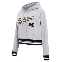 Women's Pro Standard Heather Gray Michigan Wolverines Script Tail Fleece Cropped Pullover Hoodie