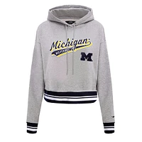 Women's Pro Standard Heather Gray Michigan Wolverines Script Tail Fleece Cropped Pullover Hoodie