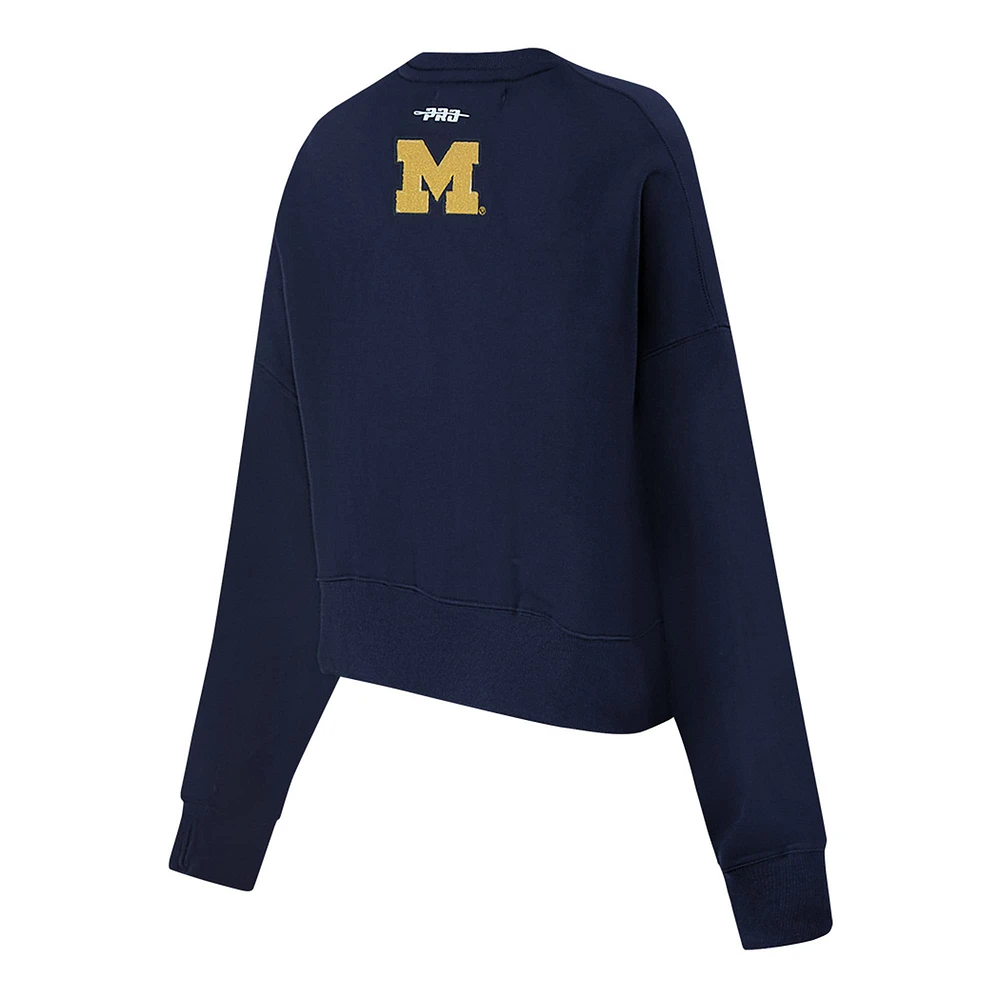 Women's Pro Standard Navy Michigan Wolverines Sequin Boxy Cropped Pullover Sweatshirt