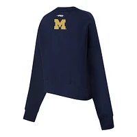 Women's Pro Standard Navy Michigan Wolverines Sequin Boxy Cropped Pullover Sweatshirt