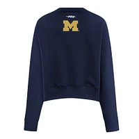 Women's Pro Standard Navy Michigan Wolverines Sequin Boxy Cropped Pullover Sweatshirt