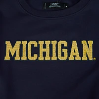 Women's Pro Standard Navy Michigan Wolverines Sequin Boxy Cropped Pullover Sweatshirt