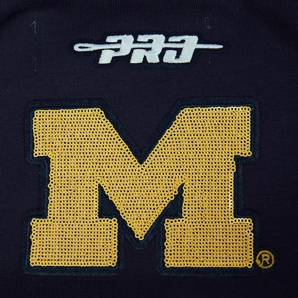 Women's Pro Standard Navy Michigan Wolverines Sequin Boxy Cropped Pullover Sweatshirt