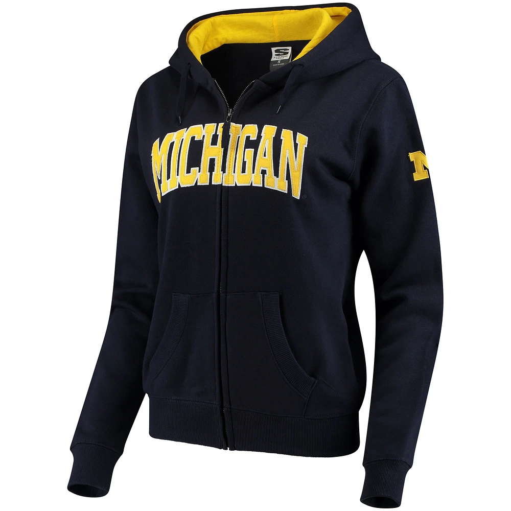 Women's Stadium Athletic Navy Michigan Wolverines Arched Name Full-Zip Hoodie