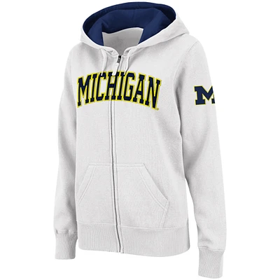 Women's Stadium Athletic White Michigan Wolverines Arched Name Full-Zip Hoodie