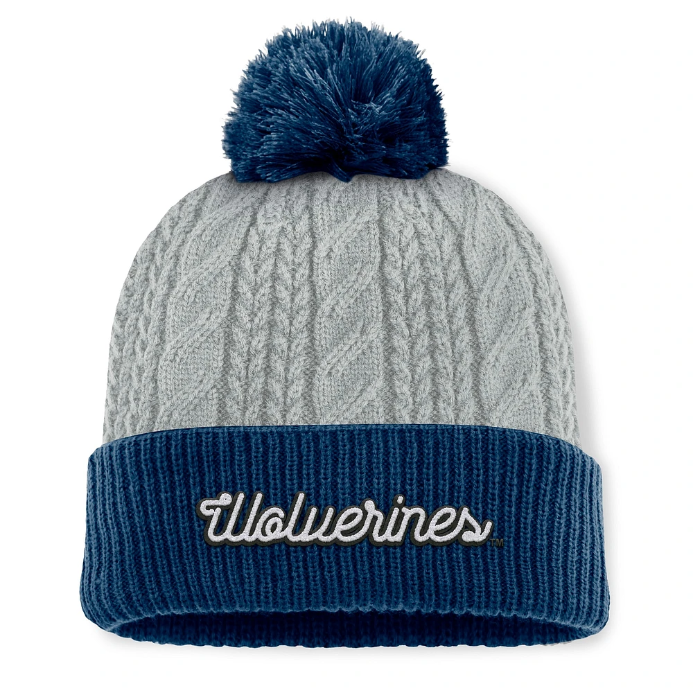 Bonnet en tricot à revers avec pompon Becca des Michigan Wolverines pour femme Top of the World gris/bleu marine