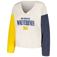 Wes & Willy Cream Michigan Wolverines T-shirt et short à manches longues col en V trois mélanges pour femme