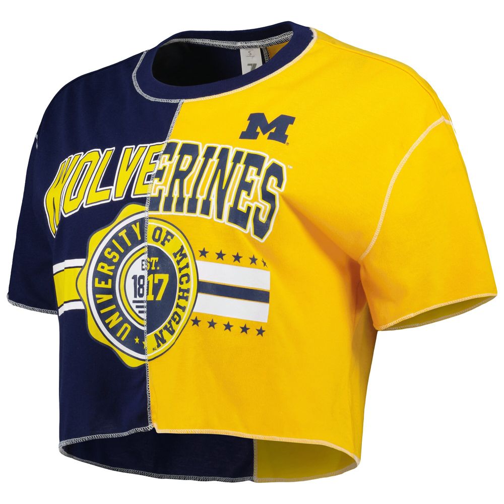 Women's ZooZatz Navy/Maize Michigan Wolverines Colorblock Cropped T-Shirt