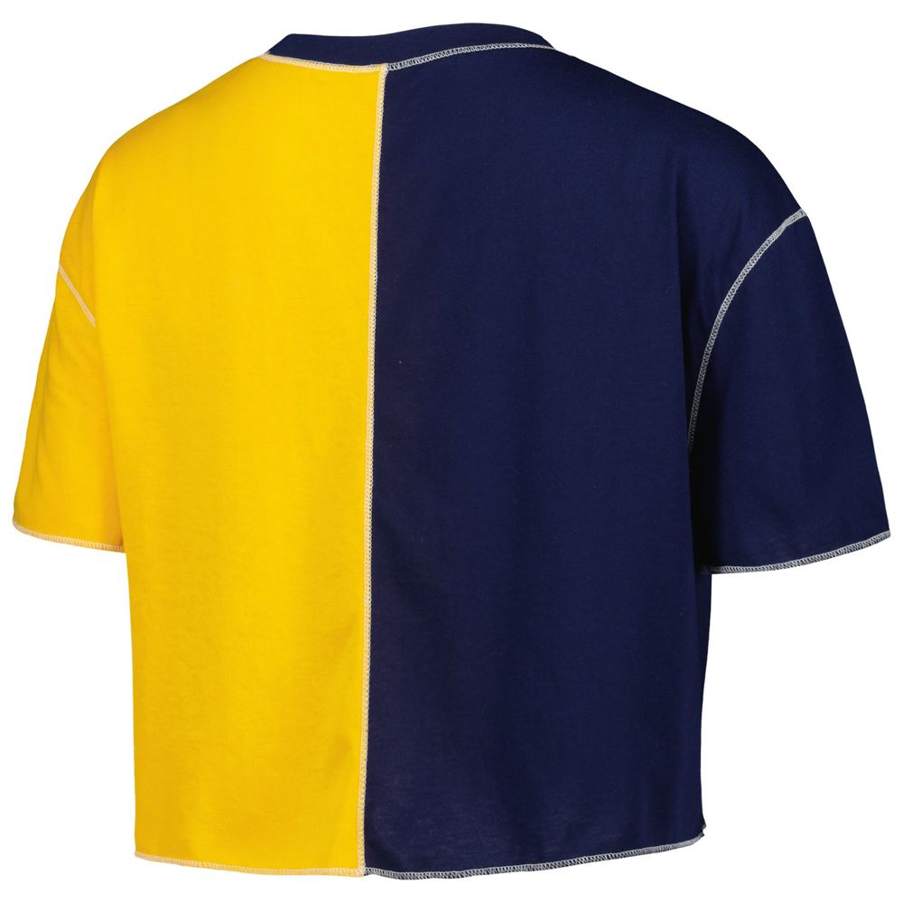 Women's ZooZatz Navy/Maize Michigan Wolverines Colorblock Cropped T-Shirt