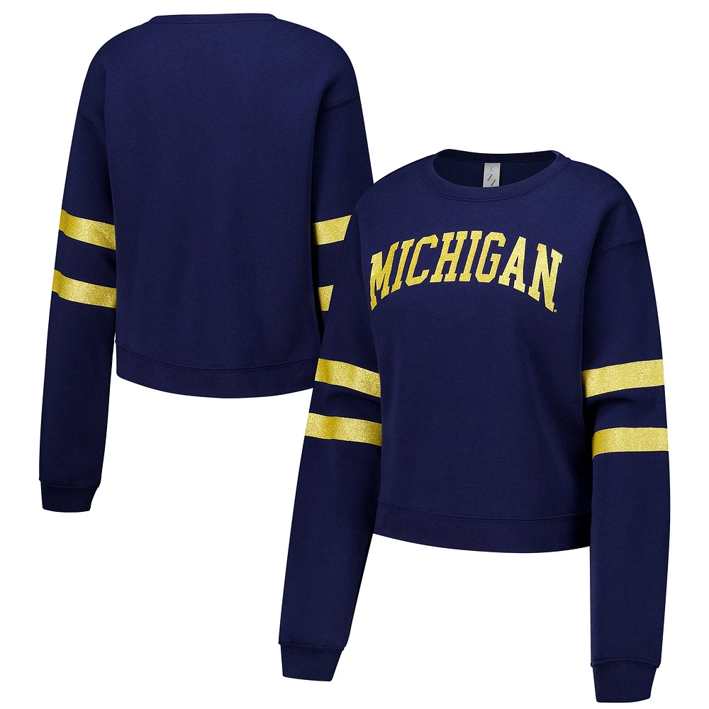 Women's ZooZatz Navy Michigan Wolverines Glitter Pullover Sweatshirt