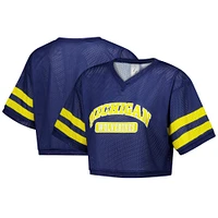 Women's ZooZatz Navy Michigan Wolverines Mesh Cropped V-Neck T-Shirt