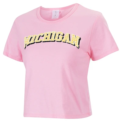 T-shirt court avec logo vichy rose Michigan Wolverines ZooZatz pour femme