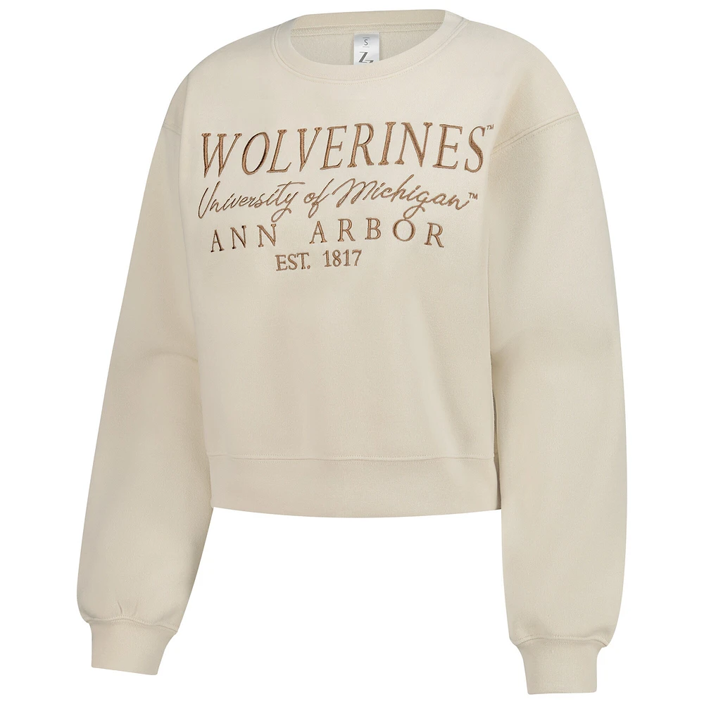 Sweat-shirt ras du cou court ZooZatz Sand Michigan Wolverines pour femme
