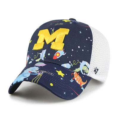 Youth '47  Navy Michigan Wolverines Space Dino Clean Up Adjustable Hat