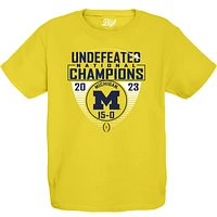 Youth Blue 84  Maize Michigan Wolverines College Football Playoff 2023 National Champions Draft Pick Undefeated T-Shirt