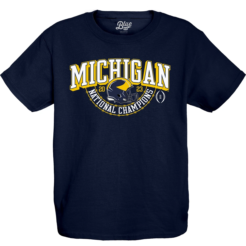 Youth Blue 84  Navy Michigan Wolverines College Football Playoff 2023 National Champions Gold Dust Schedule T-Shirt