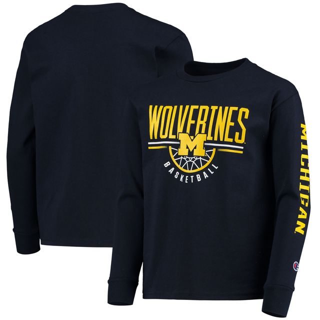T-shirt à manches longues de basketball Michigan Wolverines Champion pour jeunes, bleu marine