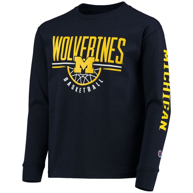 T-shirt à manches longues de basketball Michigan Wolverines Champion pour jeunes, bleu marine