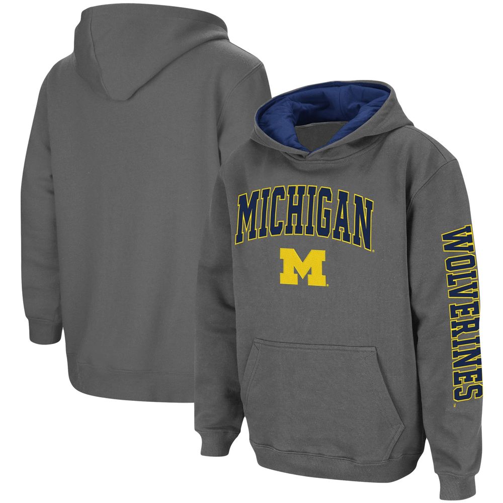 Youth Colosseum Charcoal Michigan Wolverines 2-Hit Team Pullover Hoodie