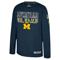 Youth Colosseum Heather Navy Michigan Wolverines OHT Military Appreciation Oorah Long Sleeve T-Shirt