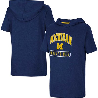 Youth Colosseum Heather Navy Michigan Wolverines Varsity Hooded T-Shirt