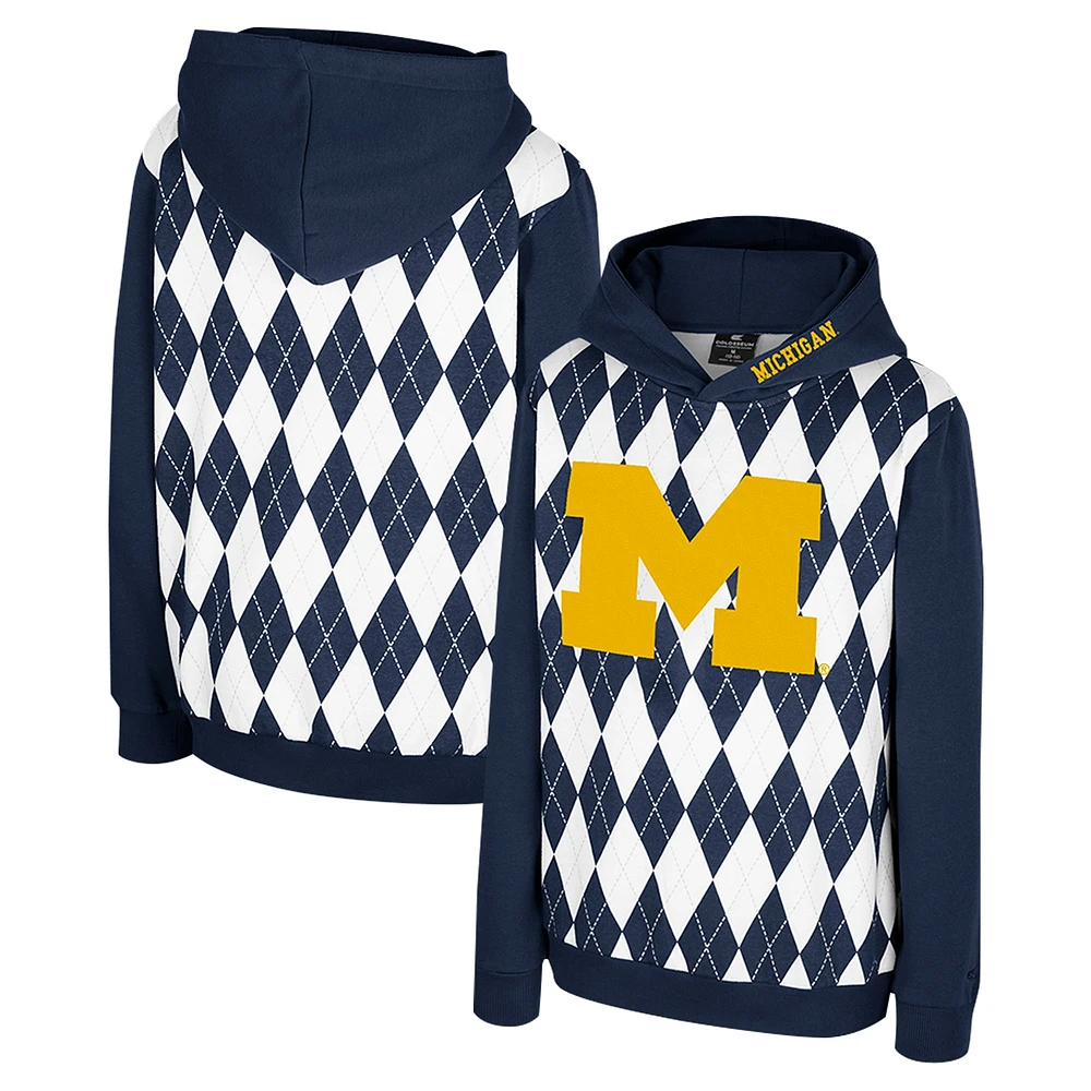 Youth Colosseum Navy Michigan Wolverines Argyle The Dealio Pullover Hoodie